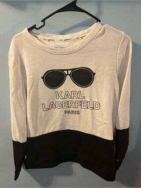 Karl Lagerfeld White Sweatshirt with Black Sunglasses Graphic